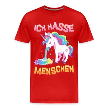 Je déteste les gens Licorne Vomir Arc-en-ciel Drôle - T-shirt bio Premium Homme - rouge - Devant - Damien (186cm)