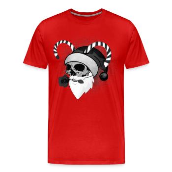Père Noël Crâne Cornes de Rose - T-shirt bio Premium Homme - rouge - Devant - Damien (186cm)