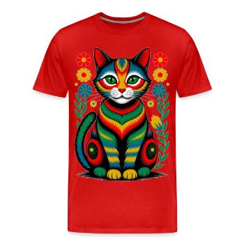 Folk Cat – L’âme colorée de la nature - T-shirt bio Premium Homme - rouge - Devant - Damien (186cm)