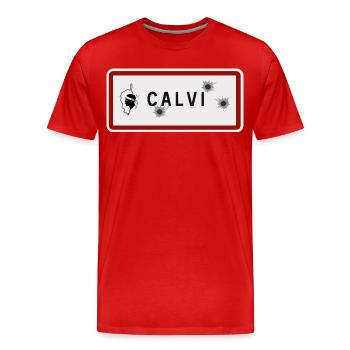 Panneau d’entrée de la ville de Calvi - T-shirt bio Premium Homme - rouge - Devant - Damien (186cm)