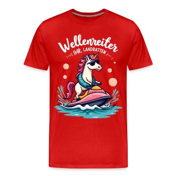 Pinker Einhorn Wellenreiter - Männer Premium Bio T-Shirt - Rot - Vorne - Damien (186cm)