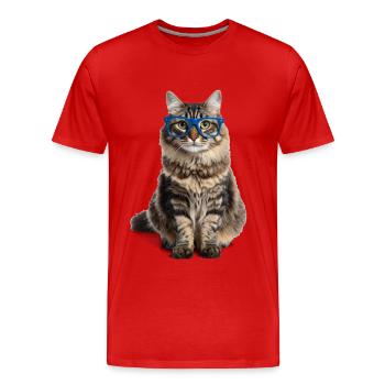Chat tigré avec des lunettes bleues – Good Pet Edition - T-shirt bio Premium Homme - rouge - Devant - Damien (186cm)