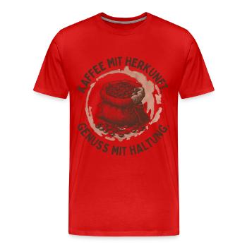 Kaffee mit Herkunft – Genuss mit Haltung - Männer Premium Bio T-Shirt - Rot - Vorne - Damien (186cm)