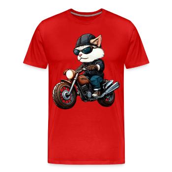 Motorcyclist Cat - Men's Premium Organic T-Shirt - red - Front - Damien (186cm)