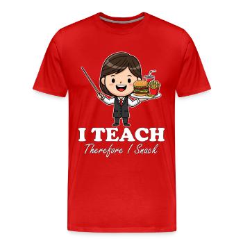 J’ENSEIGNE, DONC JE GRIGNOTE - CADEAU POUR L’ENSEIGNANT - T-shirt bio Premium Homme - rouge - Devant - Damien (186cm)