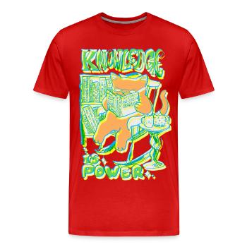 WISSEN IST MACHT - Männer Premium Bio T-Shirt - Rot - Vorne - Damien (186cm)