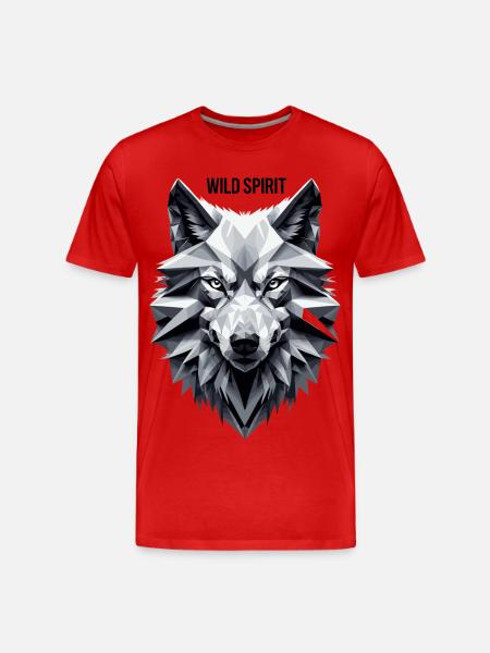 Geometric wolf with "Wild Spirit" motif - Men's Premium Organic T-Shirt - red