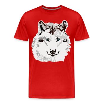 Yeux bleus de loup blanc - T-shirt bio Premium Homme - rouge - Devant - Damien (186cm)