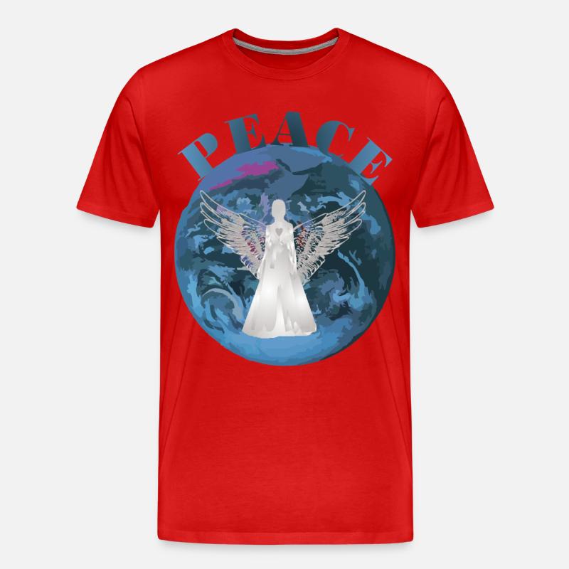 Erde Peace mit Engel Schutz - Männer Premium Bio T-Shirt - Rot