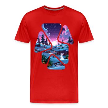 Landschaft Schnee Puzzle Fantasy - Weißes Kaninchen - Männer Premium Bio T-Shirt - Rot - Vorne - Damien (186cm)