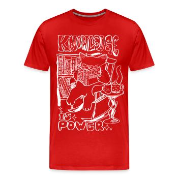 WISSEN IST MACHT - Männer Premium Bio T-Shirt - Rot - Vorne - Damien (186cm)