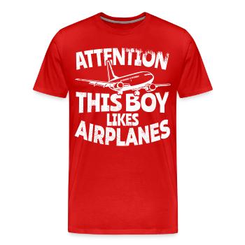 Airplane - Men's Premium Organic T-Shirt - red - Front - Damien (186cm)