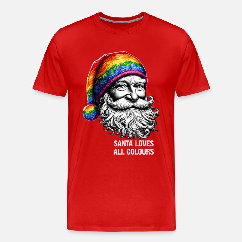 Lebendiger Weihnachtsmann mit Regenbogenhut - Männer Premium Bio T-Shirt - Rot