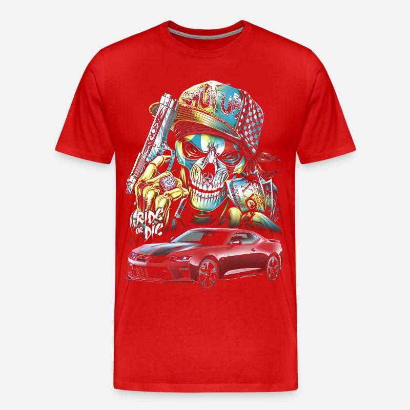 Schädel, Mutig, Rotes Auto - Männer Premium Bio T-Shirt - Rot