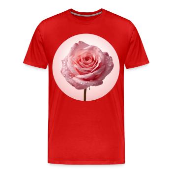 Zarte Pinke Rosen mit Tau - Männer Premium Bio T-Shirt - Rot - Vorne - Damien (186cm)