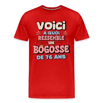 76th Birthday Humor Design - Men's Premium Organic T-Shirt - red - Front - Damien (186cm)