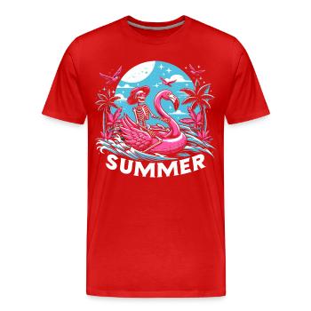 Summer Flamingo Puddle Skeleton - Men's Premium Organic T-Shirt - red - Front - Damien (186cm)