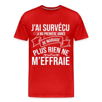 Humour Mariage Survie Orageux - T-shirt bio Premium Homme - rouge - Devant - Damien (186cm)