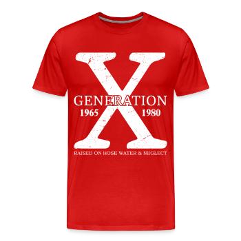 La génération X a grandi avec l’eau au tuyau et la négligence - T-shirt bio Premium Homme - rouge - Devant - Damien (186cm)