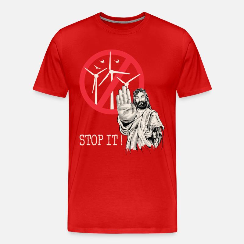 Jesus sagt Stopp zu Windkraft - Männer Premium Bio T-Shirt - Rot