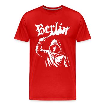 Revolt Street Art Hoodie Design - Men's Premium Organic T-Shirt - red - Front - Damien (186cm)