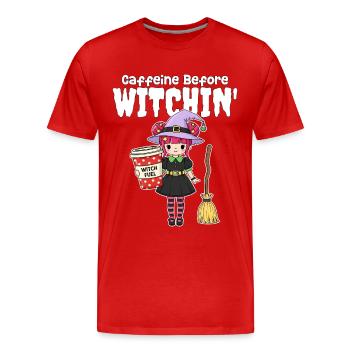 LA CAFÉINE AVANT LA SORCIÈRE - WITCH HALLOWEEN - T-shirt bio Premium Homme - rouge - Devant - Damien (186cm)