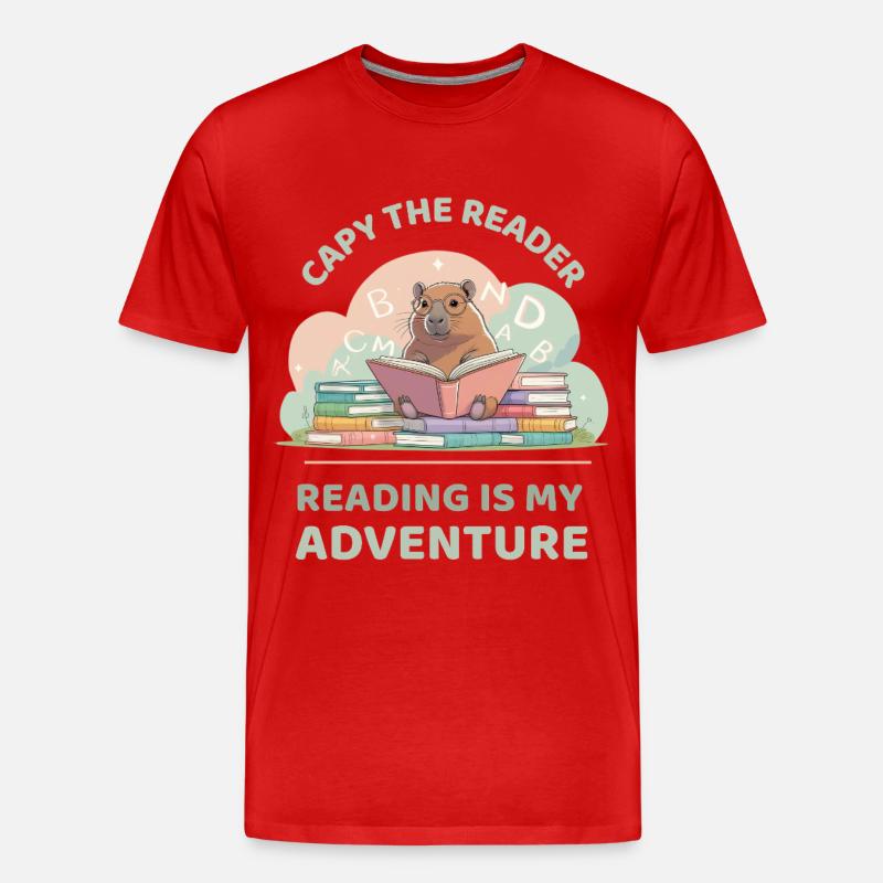 Capybara beim Lesen - Reading adventure - Männer Premium Bio T-Shirt - Rot