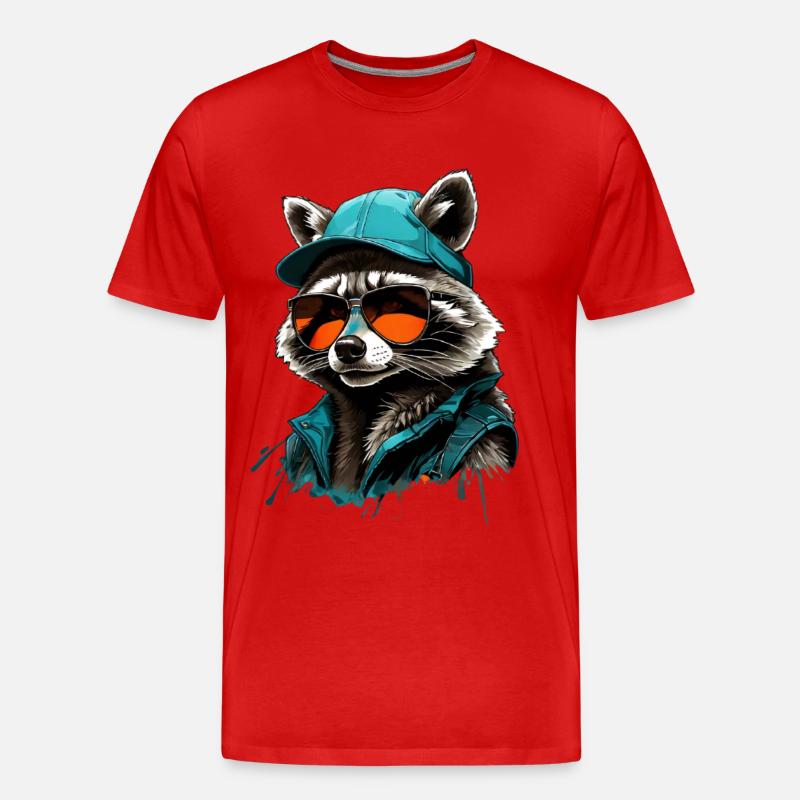 Cooler Waschbär mit Sonnenbrille und Cap - Männer Premium Bio T-Shirt - Rot