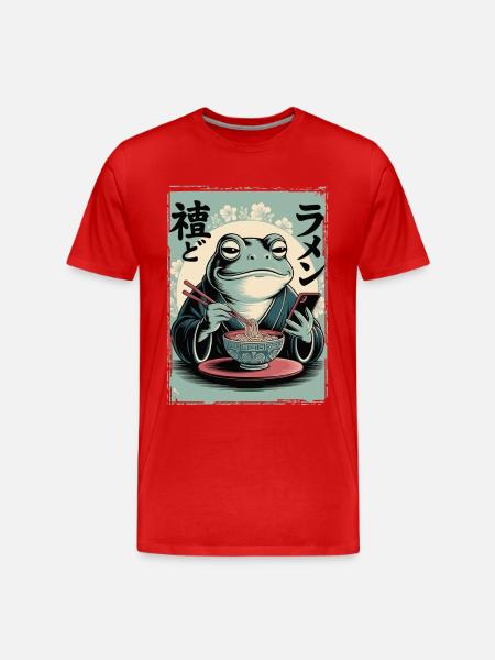Funny frog, grumpy, Japanese art, ramen - Men's Premium Organic T-Shirt - red