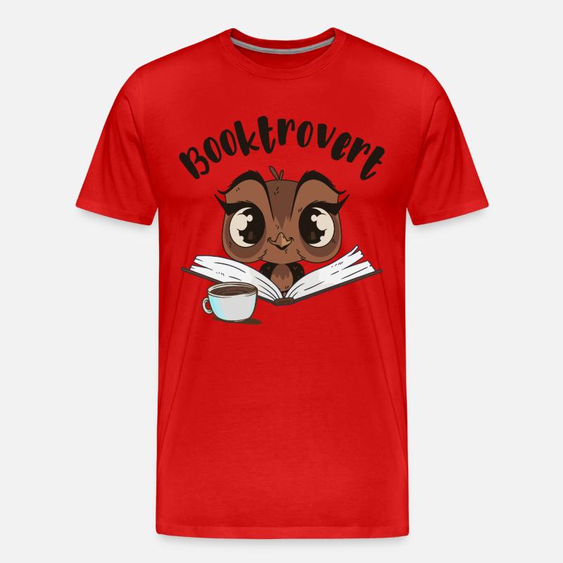 Booktrovert Eule mit Buch und Kaffee - Männer Premium Bio T-Shirt - Rot