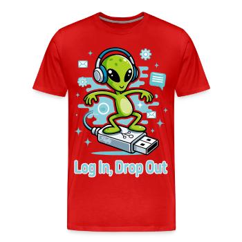 👽 Alien on the USB Surf - Men's Premium Organic T-Shirt - red - Front - Damien (186cm)