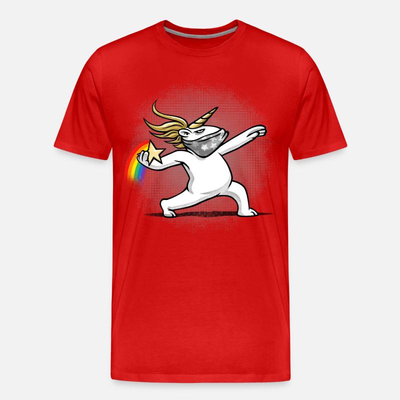 Einhorn wirft einen Regenbogen - Männer Premium Bio T-Shirt - Rot