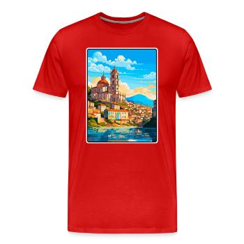 Coimbra Portugal Küstenstadtbild Kunstwerk - Männer Premium Bio T-Shirt - Rot - Vorne - Damien (186cm)