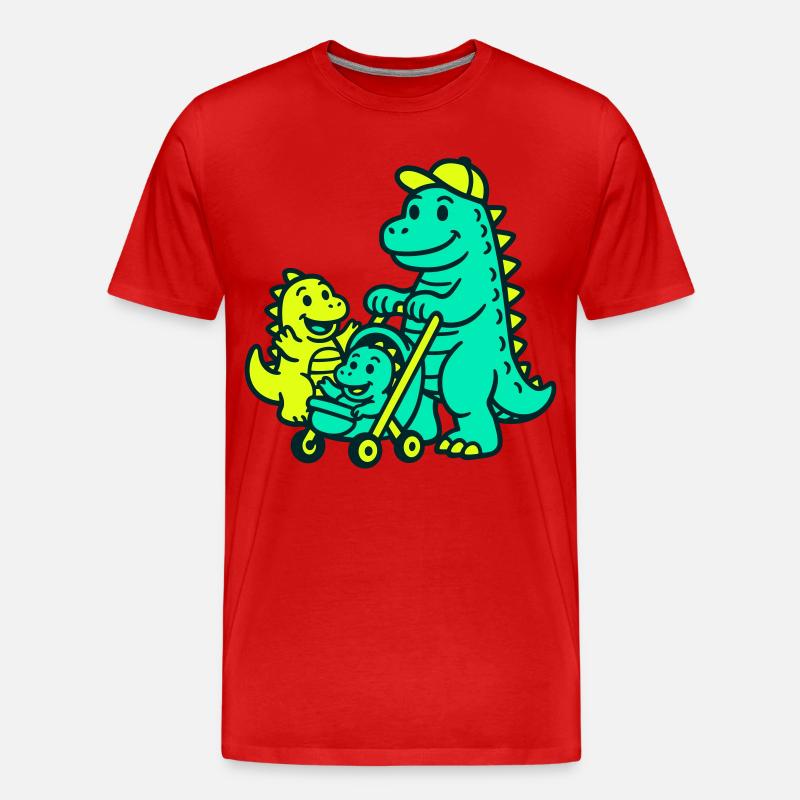 Drachendaddy mit Drachenkids - Männer Premium Bio T-Shirt - Rot