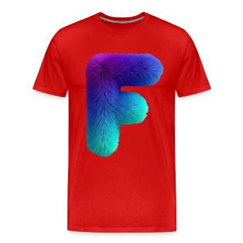 Lettre F aspect fourrure avec dégradé de couleurs - T-shirt bio Premium Homme - rouge - Devant - Damien (186cm)
