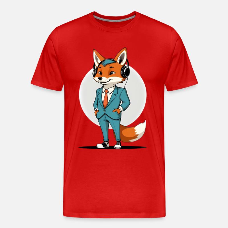 Fuchs im Anzug mit Kopfhörern - Männer Premium Bio T-Shirt - Rot