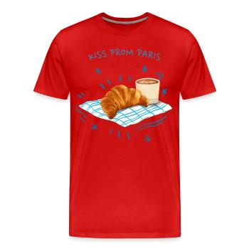 Kiss From PAris Croissant Petit Déjeuner - T-shirt bio Premium Homme - rouge - Devant - Damien (186cm)