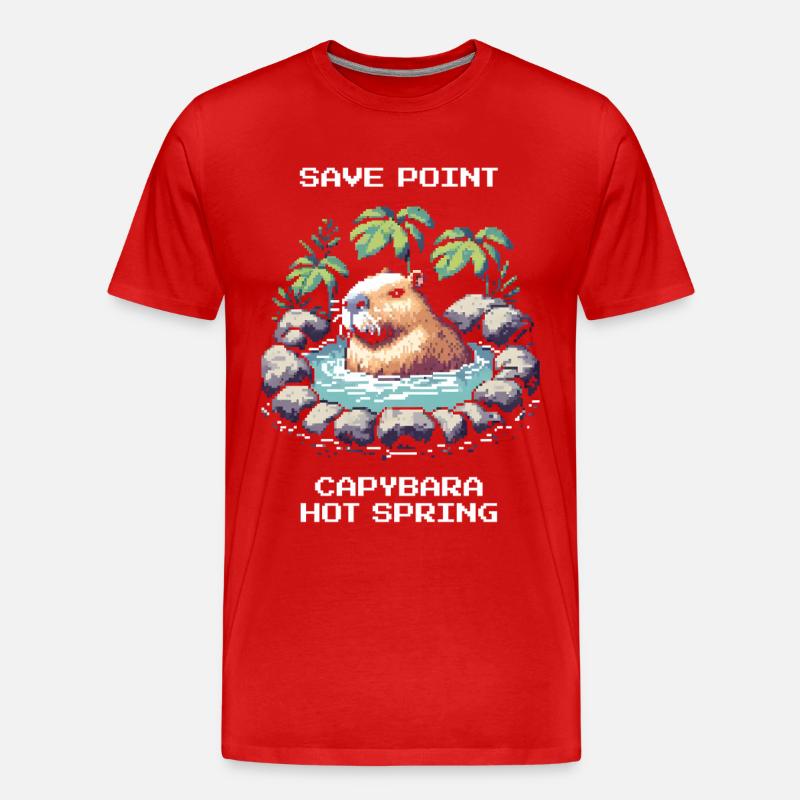 Speicherpunkt: Capybara-Onsen | Entspannung - Männer Premium Bio T-Shirt - Rot