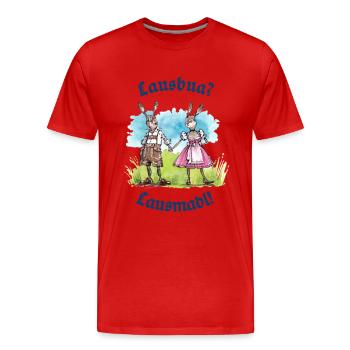 Lausbua - Lausmadl, Bavaria Volksfest Tracht Gaudi - Men's Premium Organic T-Shirt - red - Front - Damien (186cm)