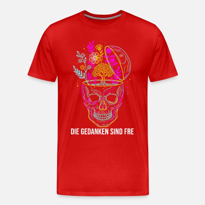 Die Gedanken sind frei - Neon Schädel - Männer Premium Bio T-Shirt - Rot