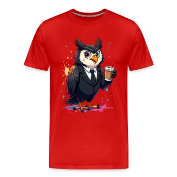 Elegant owl print in business style and coffee - Men's Premium Organic T-Shirt - red - Front - Damien (186cm)