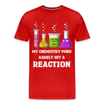 Meine Chemie-Wortspiele bekommen selten Reaktionen - Männer Premium Bio T-Shirt - Rot - Vorne - Damien (186cm)