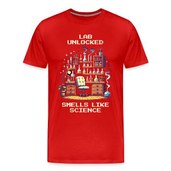 Laboratory – smells of science | Chemistry - Men's Premium Organic T-Shirt - red - Front - Damien (186cm)