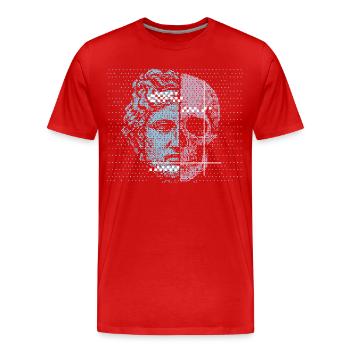 Digital Split Ancient Face Skull Art Design - Men's Premium Organic T-Shirt - red - Front - Damien (186cm)