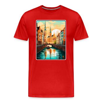 Affiche de voyage vintage de Hambourg Allemagne Paysage urbain - T-shirt bio Premium Homme - rouge - Devant - Damien (186cm)