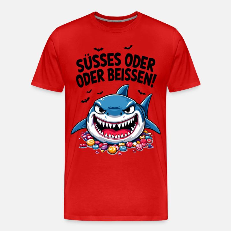 Halloween Süßes oder Saures Hai Süßgkeiten - Männer Premium Bio T-Shirt - Rot