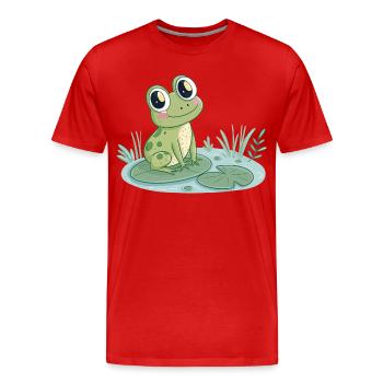 Niedlicher Frosch auf Seerose - Männer Premium Bio T-Shirt - Rot - Vorne - Damien (186cm)