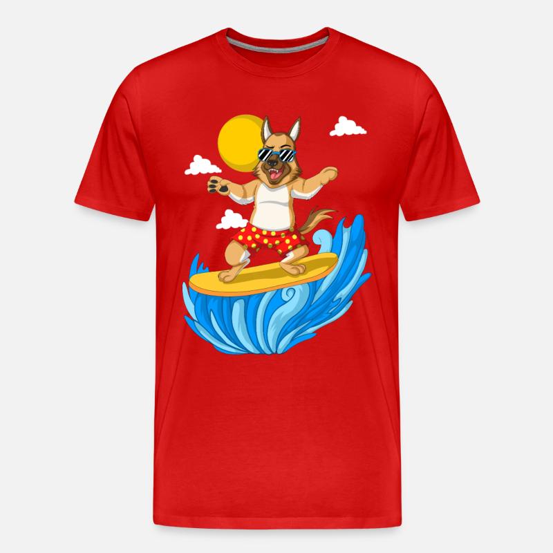 Surfender Deutscher Schäferhund - Männer Premium Bio T-Shirt - Rot