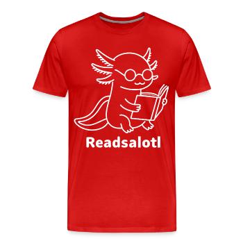 Lineart Readsalotl Axolotl Lecture - Men's Premium Organic T-Shirt - red - Front - Damien (186cm)