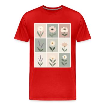 Florale Muster in Sanften Pastellfarben - Männer Premium Bio T-Shirt - Rot - Vorne - Damien (186cm)